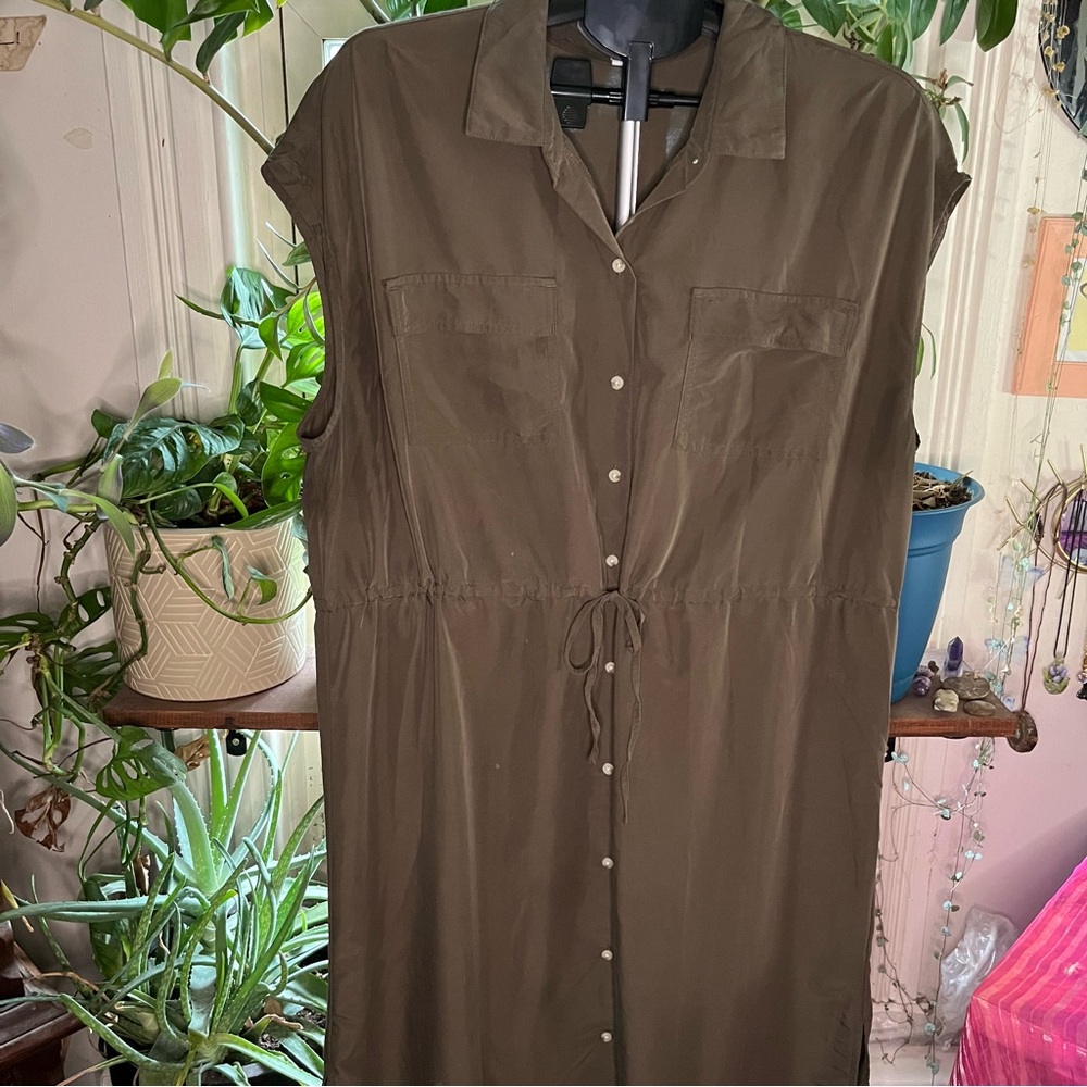 Waist-Defined Utility Midi Shirt Dress